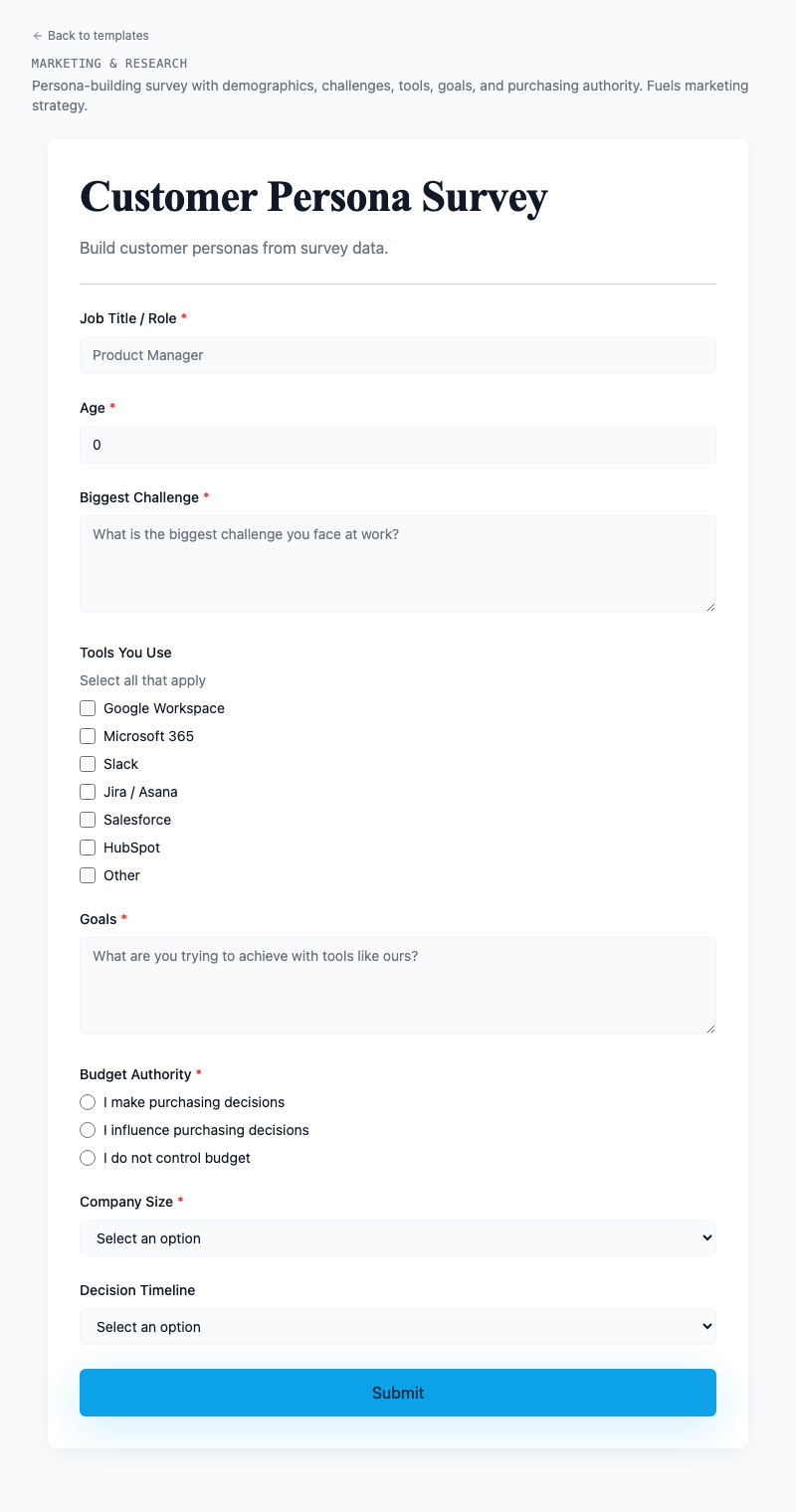 Customer Persona Survey