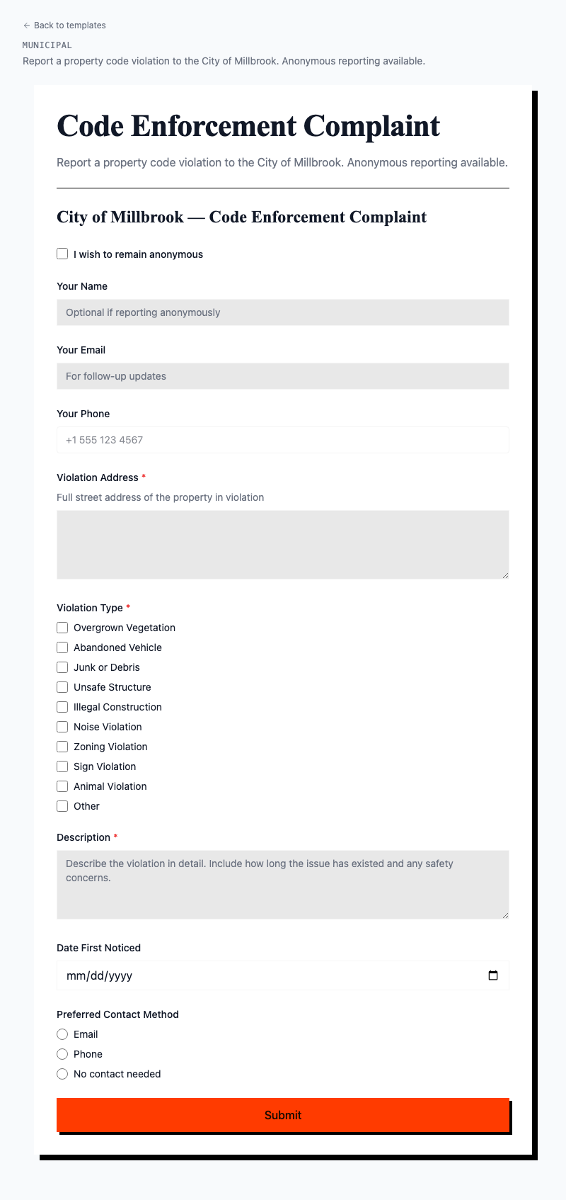 Code Enforcement Complaint