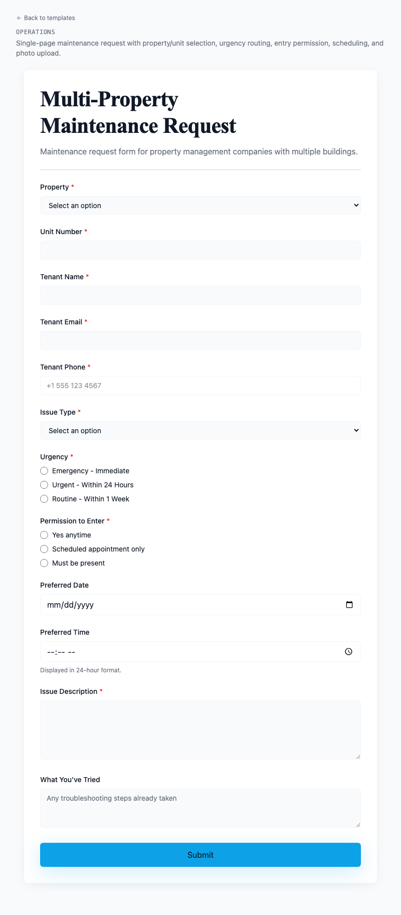 Multi-Property Maintenance Request