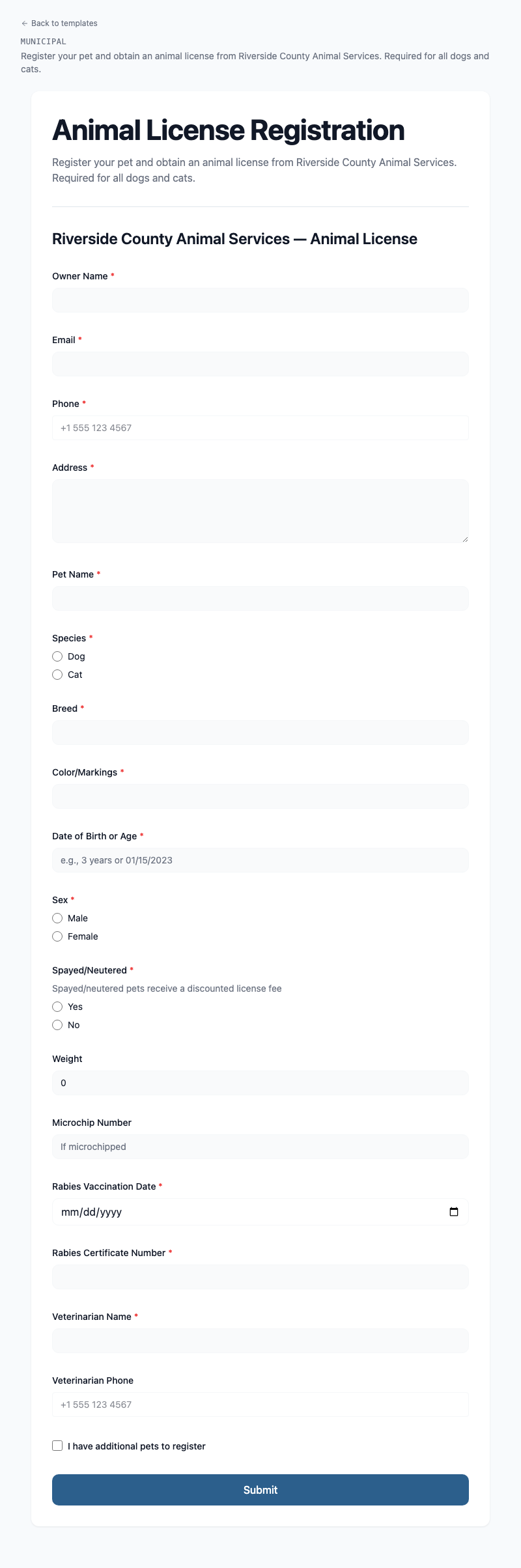 Animal License Registration