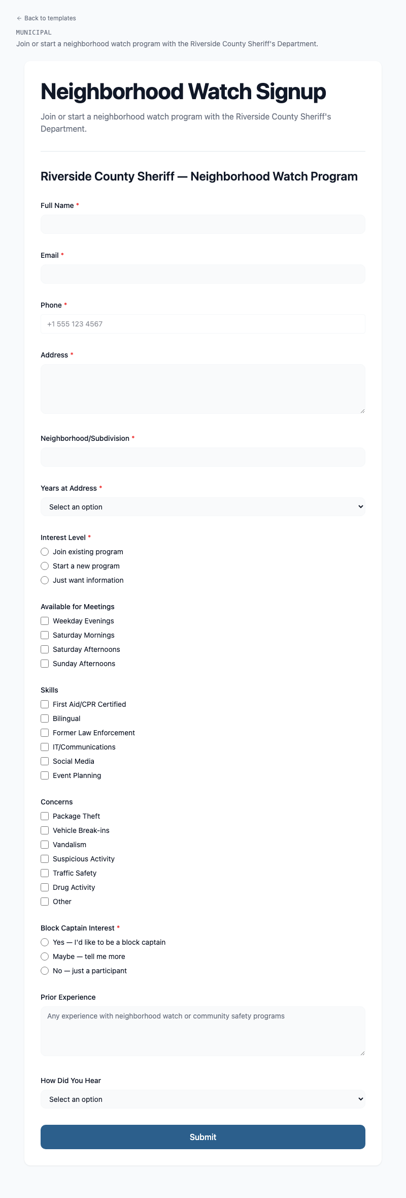 Neighborhood Watch Signup